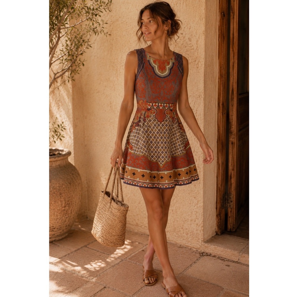 Pankaj & Nidhi Mini‎ Dress Women 0P Embroidered Boho Geometric Anthropologie